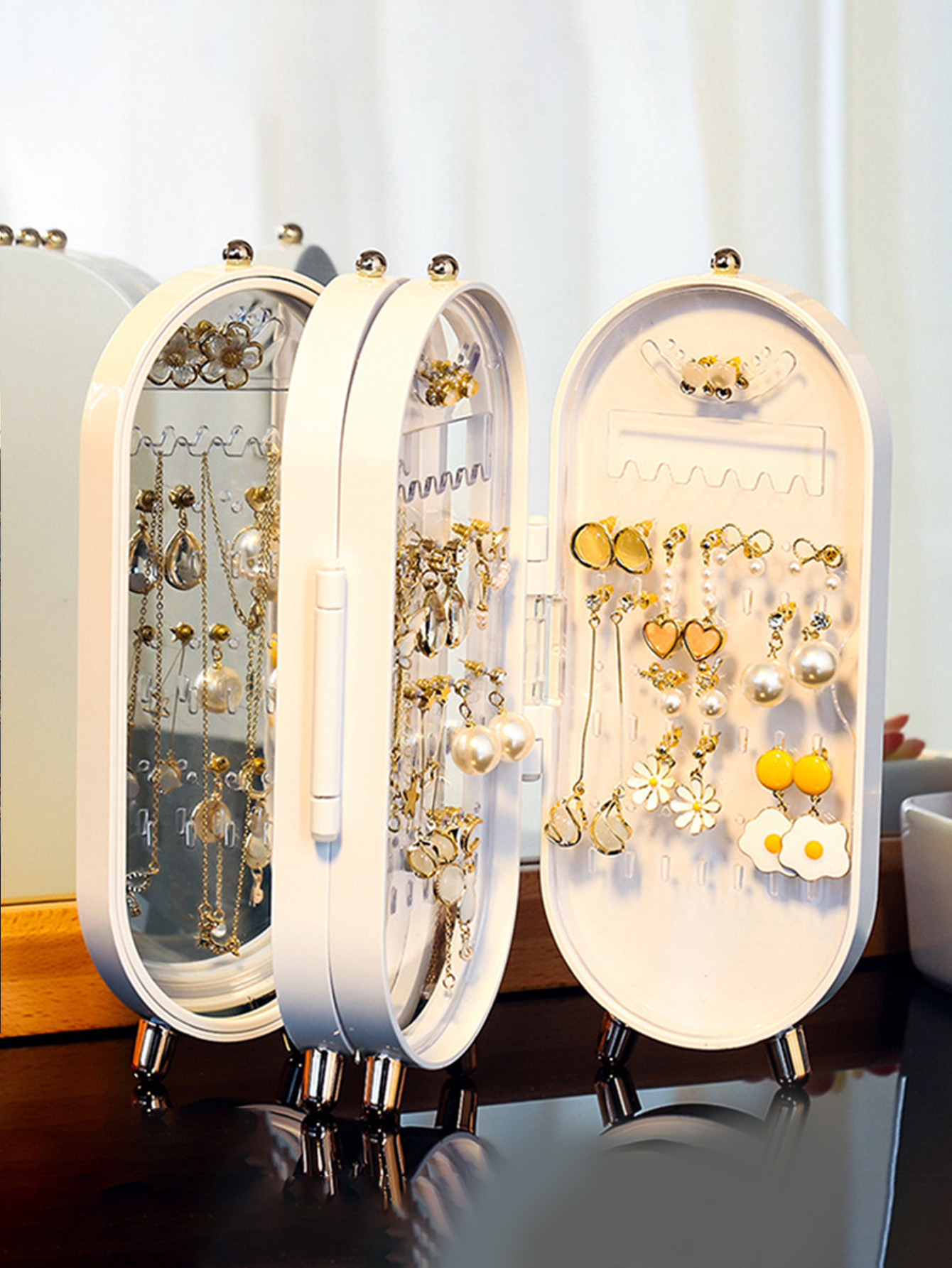 Oval Mirror Jewelry Storage Ca - Bar Cart Gold 评论和价格