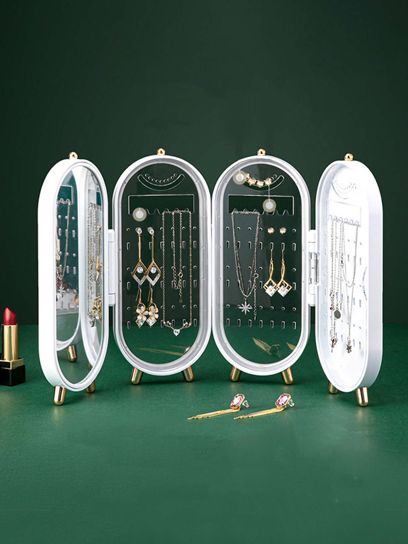Oval Mirror Jewelry Storage Ca - Bar Cart Gold 评论和价格